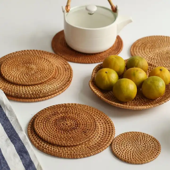 table mat hand-woven cane coasters thermal