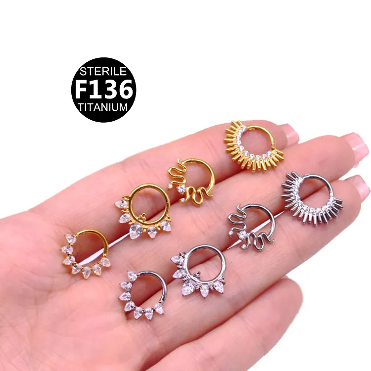 Gaby new ASTM F136 septum clicker snake sunflower gold nose rings earrings wholesale price titanium body piercing jewelry