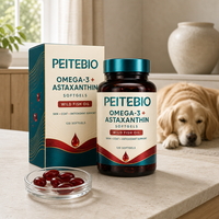 PEITEBIO Omega 3 Astaxanthine en gélules molles avec huile de poisson sauvage pour chats et chiens, pour la santé de la peau et du pelage et le soutien antioxydant