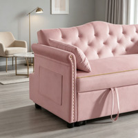 Canapé-lit pliant en velours rose avec garniture à rivets dorés et oreiller, idéal pour les meubles de salon modernes - Vente flash
