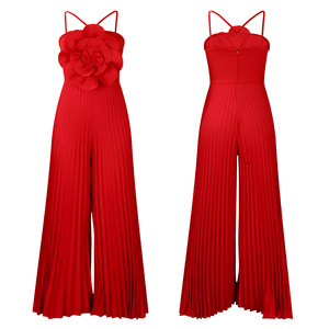 Nuovo <span class=keywords><strong>abbigliamento</strong></span> da donna Sexy tuta a pieghe in tinta unita con grande fiore largo per feste estive - Product Image 3