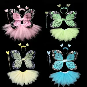 4Pcs Offre Spéciale Halloween Cosplay Fée Papillon Ailes des Insectes Thème Costume Pour Enfants Filles Costume Performance Robes Bandeau
