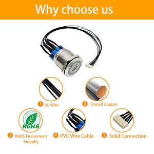 Conector de Botón Metálico Redondo Plano con LED Iluminado JST PH1.0, Arnés de Cables de 30AWG - Product Image 5