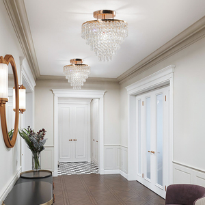 Lampadario di cristallo di lusso con luci a soffitto a forma di perline a triplo strato montate per soggiorno camera da letto - Product Image 3