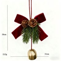 Hochwertige Samtschleifen mit Tannenzapfen und Goldglöckchen als Weihnachtsbaum- und Türdekoration, Hängende Ornamente für Weihnachten, Feiertage und Hauspartys