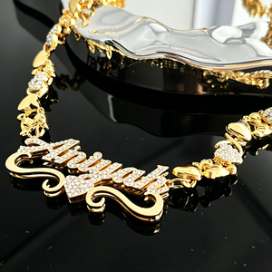 Collana con Doppio Nome Personalizzato e Cuore, Placcata in Oro 18k, Acciaio Inossidabile con Diamanti, Gioiello per Matrimoni e Feste - Product Image 2
