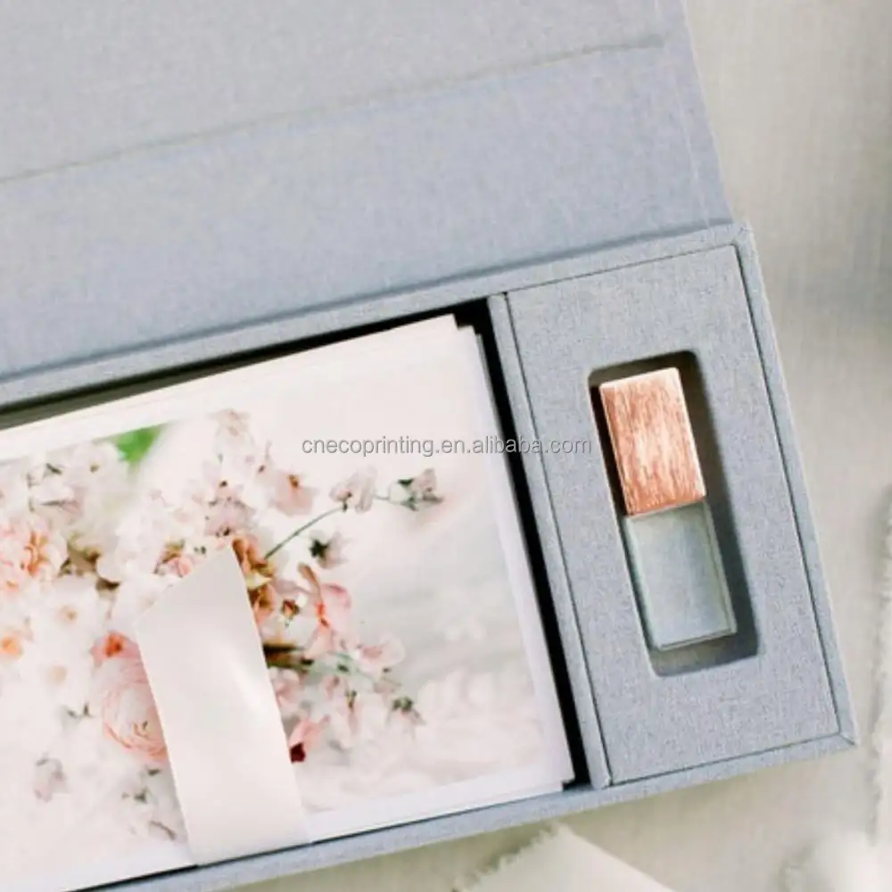 Stampa personalizzata Logo Packaging matrimonio foto USB Flash Drive portaoggetti scatola regalo carta magnetica con nastro
