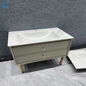 Lavabo individual curvo blanco puro clásico moderno, encimera de lavabo integrada de losa de roca sin costuras con escurridor para Baño - Product Image 4