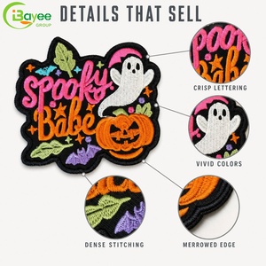 Parche Bordado de Chenilla con Lentejuelas y Purpurina, Diseño de Lazo Espeluznante de Halloween, Grande, Personalizado, al por Mayor, Termoadhesivo para Ropa - Product Image 1