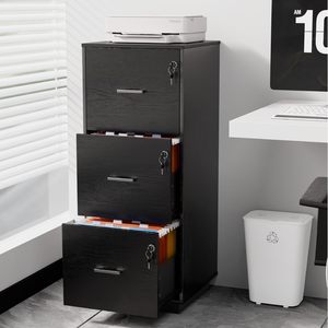 Meuble de classement moderne en bois à 3 tiroirs avec serrure, pour <span class=keywords><strong>dossiers</strong></span> format Lettre, avec onglets, base roulante pour bureau, organisation de fichiers mobile pour la maison et le bureau - Product Image 2