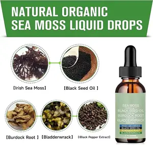 OEM Private Label Sea Moss Drops With Bladderwrack Burdock Root Gummies For Thyroid Healthy Skin Herbal Supplements