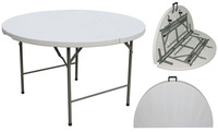 Tables de salle à manger rondes pliables en plastique blanc de 5 pieds avec pieds en métal pour mariages, hôtels, événements et fêtes (10 places)
