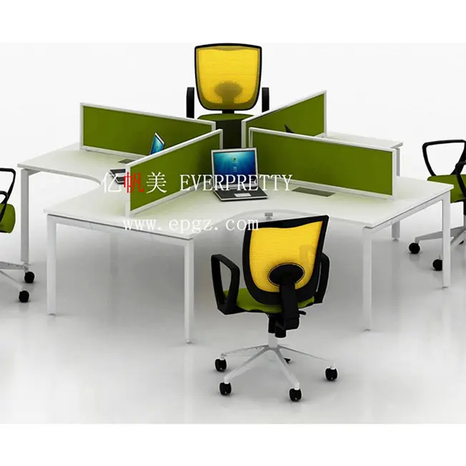 עיצוב מודרני ריהוט משרדי עיצוב שולחן מעץ 4 אנשים לשולחן עבודה עם מחיצה