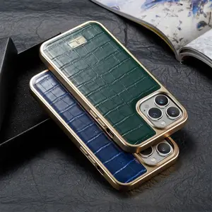豪华Fierre Shann品牌鳄鱼皮纹理手机外壳适用于iPhone 12 11 Pro MAX PU galaxy S22皮套