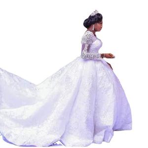 Vestido de novia de tamaño personalizado Vestido de novia O-cuello de manga larga Vestido de baile Trailing Heavy Industry Bead Lace bordado Vestido largo - Product Image 2