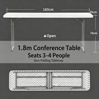 Table de banquet pliable en plastique de 183 cm, plateau de table non pliable, bureau long polyvalent pour événements professionnels