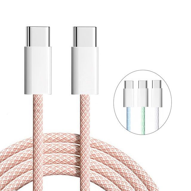 HNT 60W 2M/6ft Colorful Macaron Braided Type-c 3A Usb-c to Usb-c Cable for Iphone 15 Fast Charging Data Transfer Cable