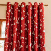 Rideau occultant à œillets motif rennes de Noël bordeaux, en polyester, pour chambre, salon et salle à manger