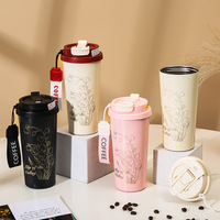 JWH Présentoir de tasses en acier inoxydable Tasse de voyage à café avec paille et couvercle pour boisson au café