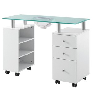 Mesa de Manicura Dongpin con Cubierta de Vidrio, Doble Gabinete, Blanca 3438, para Uso en Oficina - Product Image 4
