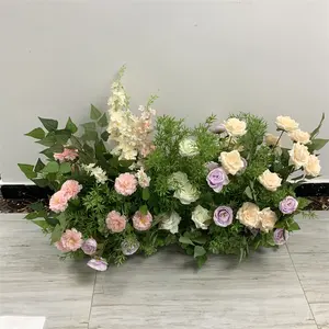 QSLH-Ti576 가짜 장미 꽃 러너 배열 결혼식 럭셔리 5d 통로 러너 100 Cm 바닥 꽃 행 장식 홈