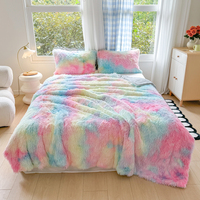 Jeté de luxe en peluche moelleuse arc-en-ciel tie-dye 100% polyester, jeté chaud et doux pour toutes les saisons, durable pour la maison, l'hôtel, le salon