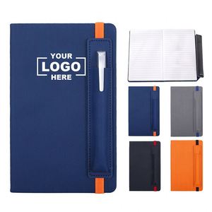 Custom PU Leather <b>A5</b> Notebook with Pen Holder Business Office School Gift Thread Sewing Promotion Notebook with Elastic Strap - Product Image 1