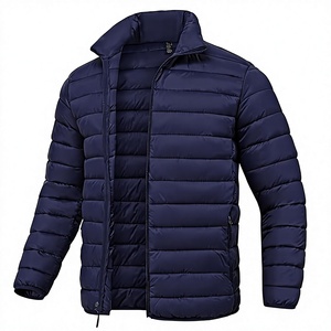 Blouson long matelassé bleu pour homme avec capuche à blocs argentés, fermeture éclair, respirant, coupe-vent, imperméable, hiver, décontracté, motif lettre de dessin animé - Product Image 1