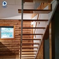 Escalier intérieur flottant en bois massif sur mesure, droit, avec rampe à câbles cantilever, pour villa et appartement