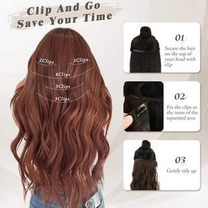 Extensions de cheveux synthétiques bouclés à clipser couleur <span class=keywords><strong>châtain</strong></span>, 5 pièces, 18 pouces de long, épaisses et douces, pour femmes, pour usage quotidien et soirées - Product Image 4