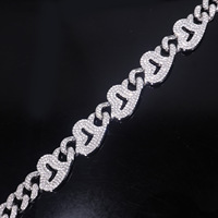 Chaînes en alliage plaqué or rose avec strass en forme de cœur, maillons classiques de 12 mm, style hip-hop unisexe, best-seller européen et américain