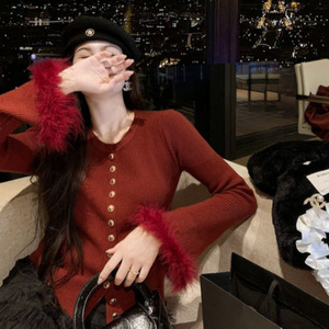 Maglione Coreano 2026 con Patchwork e <span class=keywords><strong>Piume</strong></span>, Maniche Lunghe, <span class=keywords><strong>Maglia</strong></span> Aderente Tinta Unita - Product Image 2