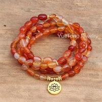 108 Mala 5-8mm forme libre cornaline perles Bracelet fleur de Lotus charme pierre naturelle Yoga guérison méditation bijoux en gros