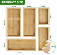 Kotak Penyimpanan Serbaguna dari Bambu Vintage Rustic untuk Kantor/Dapur, dengan Baki Organizer, Kemasan Kardus Persegi Panjang, Pembagi Multi-Ukuran, untuk Peralatan