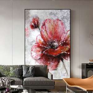 Peintures à l'huile 3D texturées, art floral abstrait fait main sur bois, <span class=keywords><strong>peinture</strong></span> murale florale argentée et dorée, décoration d'intérieur de luxe - Product Image 4