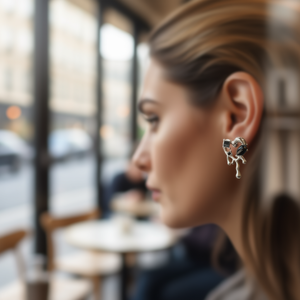 Orecchini a perno Futuronica a forma di cuore, placcati argento, con zirconi ovali incastonati a castone, gioielli unisex di tendenza, idea regalo - Product Image 2