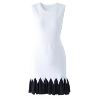 Robe élégante en tricot contrasté |   Robe mini sans manches, coupe ajustée, ourlet plissé dentelé, pour les occasions spéciales et le quotidien
