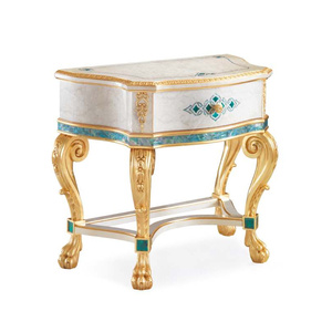 Juego de dormitorio de cama tallada clásica europea en exquisito tono azul tapizado para dormitorios principales en mansiones - Product Image 4