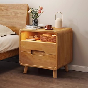 Solid wood bedside table, <b>small</b> side table, storage <b>cabinet</b>, and natural wood style. - Product Image 1