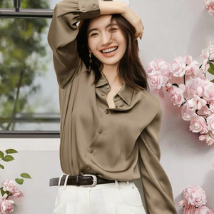 Blusa Elegante de Chiffon para Mulheres com Gola de Laço e Detalhe em Renda, Camisa de Escritório com Mangas Largas, Top Chic de Verão - Product Image 2