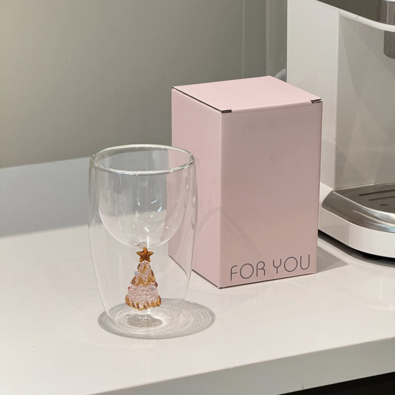Tasse à double paroi Arbre de Noël Doré Transparent