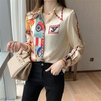 2025 Oem nouvelle mode lettre imprimé Ol chemises femmes Blouses été printemps décontracté ample à manches longues hauts Blusas Mujer