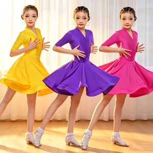 Robe de <span class=keywords><strong>danse</strong></span> latine à manches mi-longues pour filles, tenue professionnelle de tango, salsa, rumba, samba, costume de <span class=keywords><strong>danse</strong></span> de salon - Product Image 1
