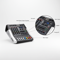Console de mixage audio professionnelle TF 4 canaux avec 99 effets DSP, 2x300W, contrôleur DJ/console de mixage audio pour studio d'enregistrement et diffusion en direct