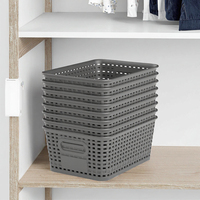 Panier de rangement en plastique tressé durable aspect rotin avec poignées pour l'organisation de bureau, la cuisine et le gain de place