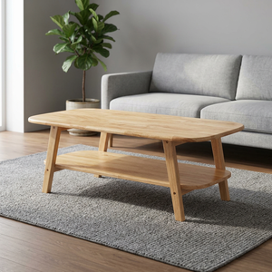 Modern Wood Coffee <b>Table</b> <b>With</b> Storage <b>Shelf</b> Midcentury Design Living Room Furniture Solid Wood Base - Product Image 3