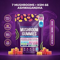 Gummies aux champignons avec Ashwagandha pour le soutien immunitaire, la santé cérébrale et l'énergie, 80 gummies véganes saveur fruits mélangés OEM ODM