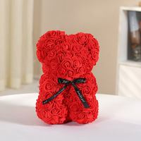 Ours en peluche avec boîte, fleurs, 25 cm, roses, Saint-Valentin, cœur en mousse, rouge, cadeau, cadeaux, rose artificielle miniature, ours en roses préservées pour la Saint-Valentin