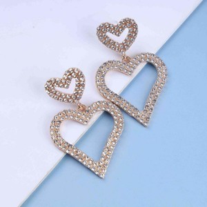 Women Luxury Shiny Full White Rhinestone <strong>Heart</strong> <strong>Dangle</strong> <strong>Earrings</strong> Fashion Personality Hollow Out Two <strong>Heart</strong> Pendant <strong>Earrings</strong> - Product Image 3