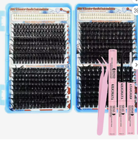 Kit de cils en grappe légers DIY, longue tenue, avec cils individuels inférieurs, vente en gros, kits de cils en grappe effet éventail
